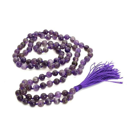 Natural Amethyst Mala – 108 Beads with Tassel