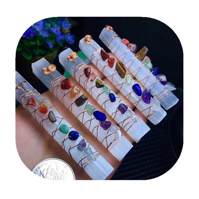Chakra Selenite Healing Wand – Energy Balancer + Meditation Tool