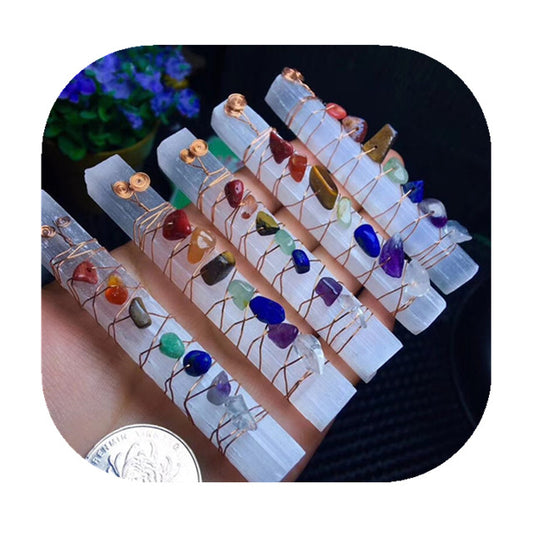 Chakra Selenite Healing Wand – Energy Balancer + Meditation Tool